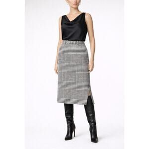 Classic Tailored Black White Houndstooth Plaid Midi Skirt Sze 10 Timeless Career